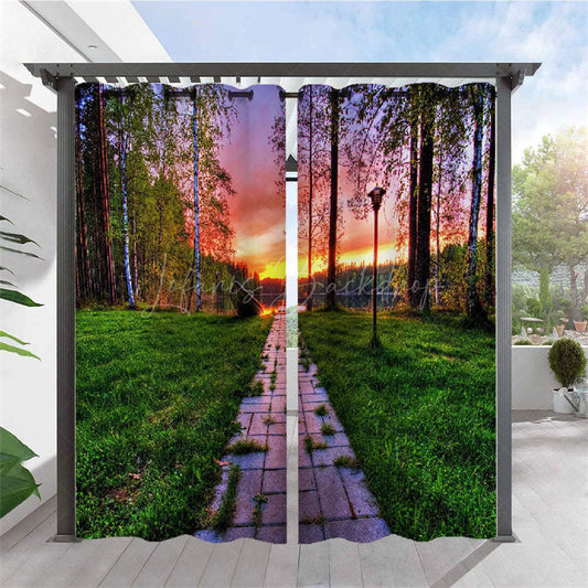 Lofaris Sunset Forest Scenery Waterproof Outdoor Curtains For Porch