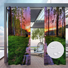 Lofaris Sunset Forest Scenery Waterproof Outdoor Curtains For Porch