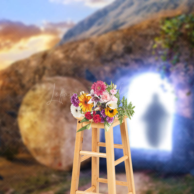 Lofaris Sunset Open Grave Jesus Resurrected Easter Backdrop