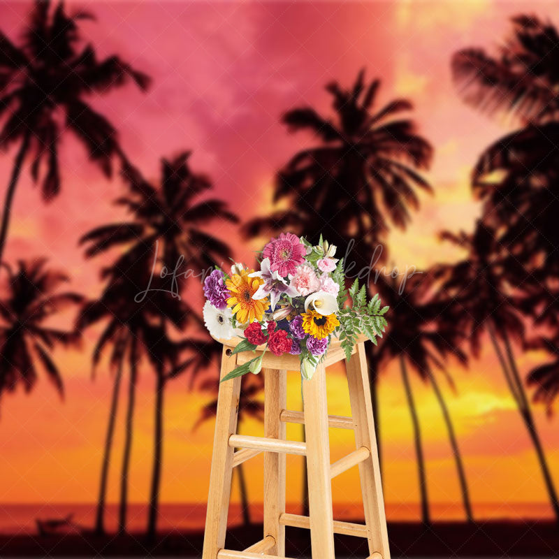 Lofaris Sunset Romantic Vibe Coconut Tree Beach Backdrop