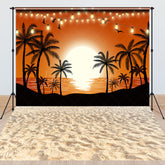 Lofaris Sunset Sandy Beach Palm Trees Combo Set Backdrop