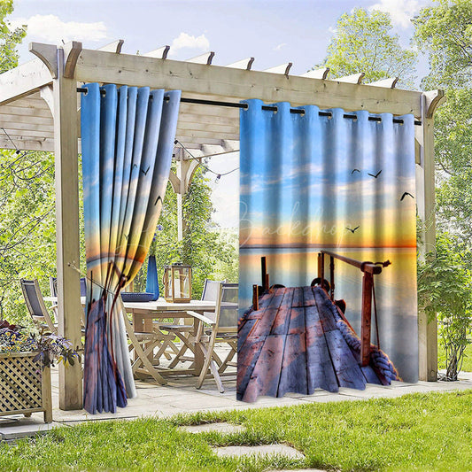 Lofaris Sunset Seagull Waterproof Printed Outdoor Curtains