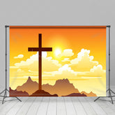 Lofaris Sunset Sky Clouds Mountain Cross Easter Backdrop