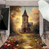 Lofaris Sunset Sky Retro Church Floral Path Sweep Backdrop