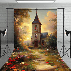 Lofaris Sunset Sky Retro Church Floral Path Sweep Backdrop