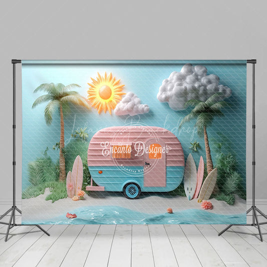 Lofaris Sunshine Beach Coconut Tree Truck Summer Backdrop