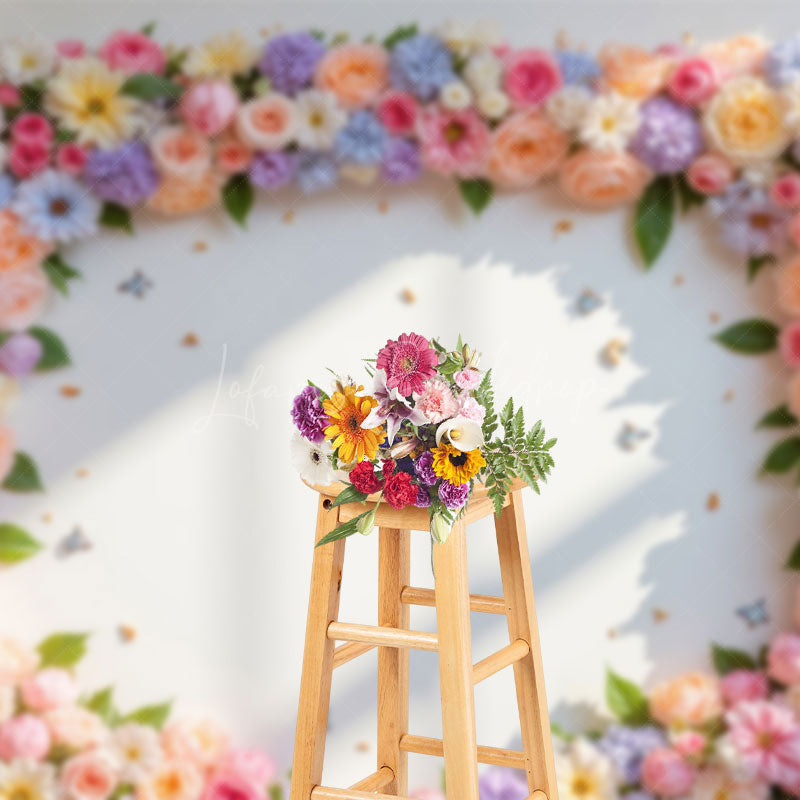 Lofaris Sunshine Floral Arch White Wall Spring Vibe Backdrop