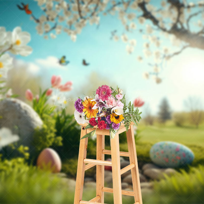 Lofaris Sunshine Spring Floral Grass Eggs Easter Backdrop