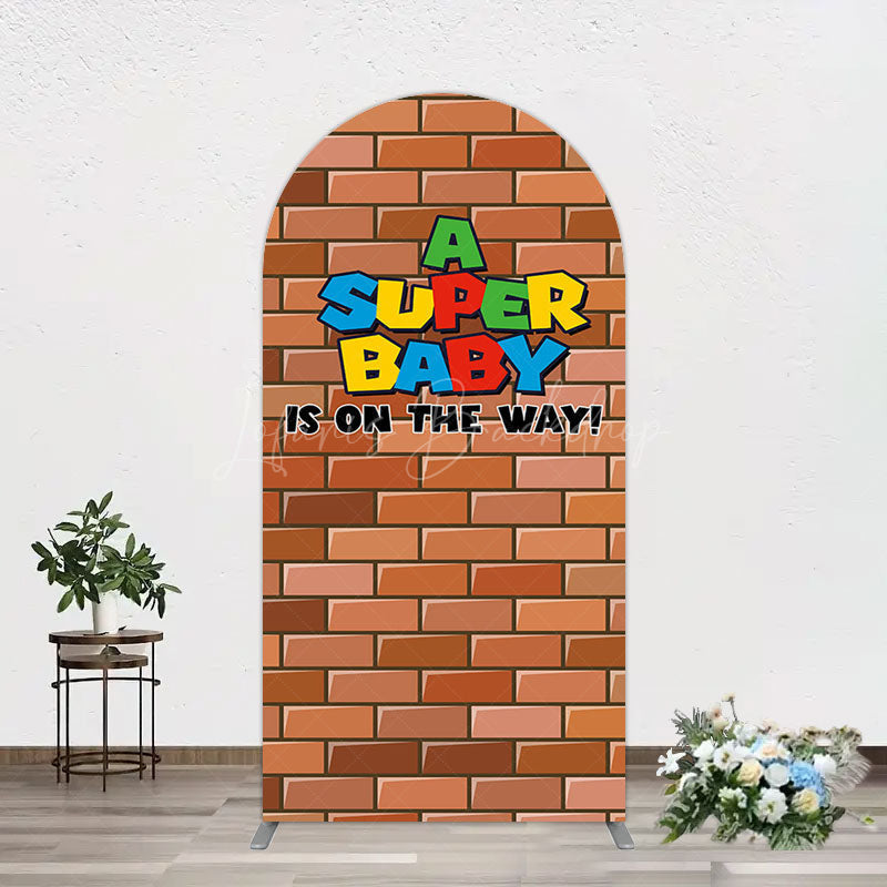 Lofaris Super Bricks Wall Cartoon Baby Shower Arch Backdrop