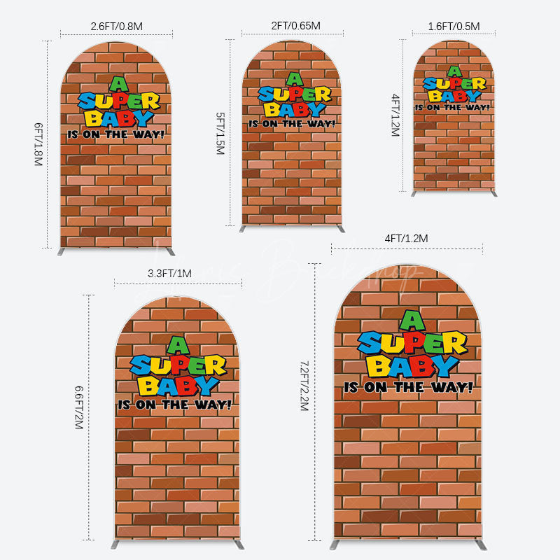 Lofaris Super Bricks Wall Cartoon Baby Shower Arch Backdrop