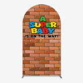 Lofaris Super Bricks Wall Cartoon Baby Shower Arch Backdrop
