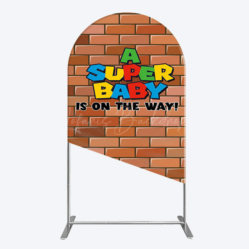 Lofaris Super Bricks Wall Cartoon Baby Shower Arch Backdrop