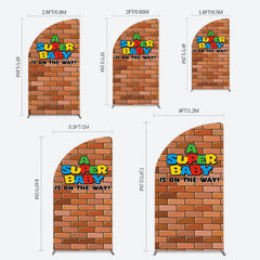 Lofaris Super Bricks Wall Cartoon Baby Shower Half Moon Arch Backdrop