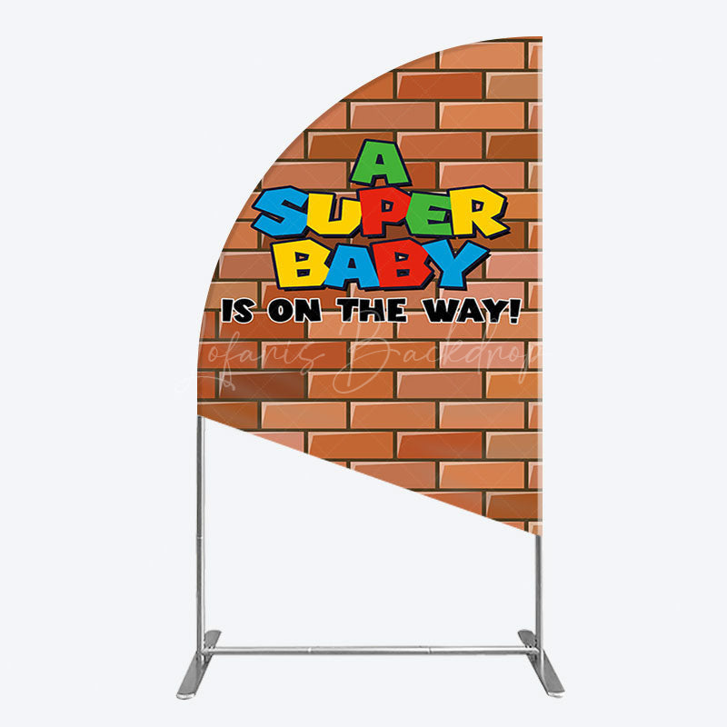 Lofaris Super Bricks Wall Cartoon Baby Shower Half Moon Arch Backdrop