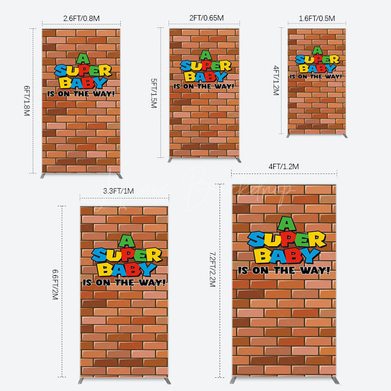 Lofaris Super Bricks Wall Cartoon Baby Shower Rectangle Backdrop