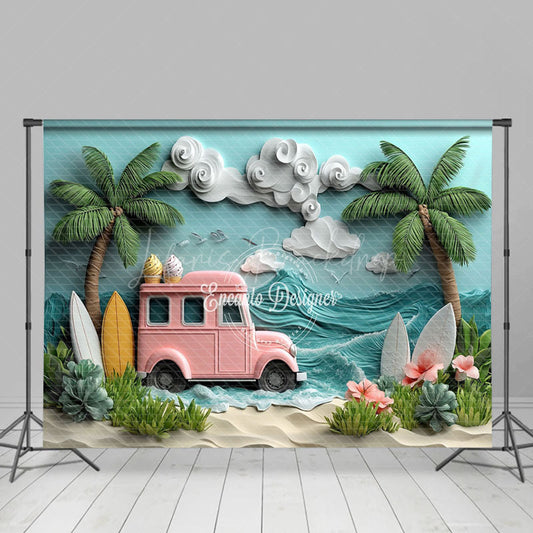 Lofaris Surfboards Cartoon Truck Beach Floral Summer Backdrop