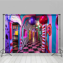 Lofaris Surreal Candy Hallway Fine Art Backdrop Checkered Floor and Sweet Lollipops Photography Studio Background