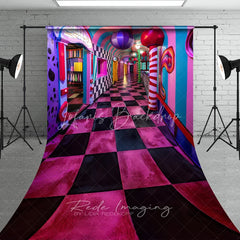 Lofaris Surreal Candy Hallway Fine Art Photography Backdrop Pink Checkered Floor Sweep Portrait Studio Background