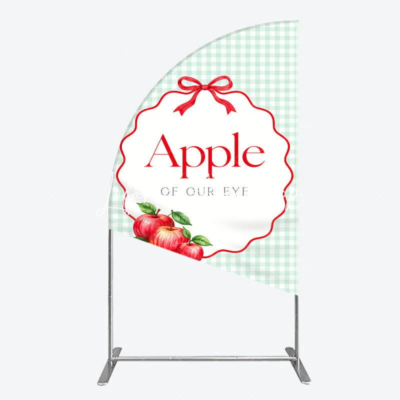 Lofaris Sweet Apple of our Eye Gingham Half Moon Arch Backdrop Red Bow and Apples for Baby Shower