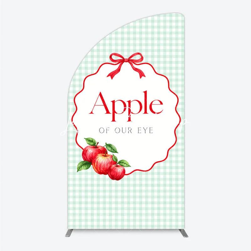 Lofaris Sweet Apple of our Eye Gingham Half Moon Arch Backdrop Red Bow and Apples for Baby Shower