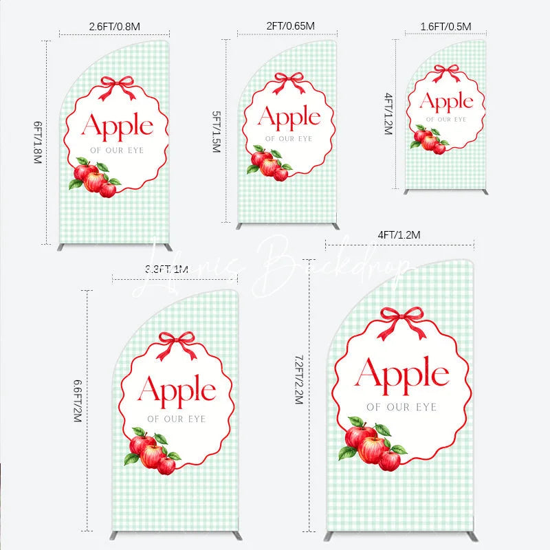 Lofaris Sweet Apple of our Eye Gingham Half Moon Arch Backdrop Red Bow and Apples for Baby Shower