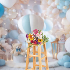 Lofaris Sweet Baby Blue Teddy Hotair Balloon Photo Backdrop