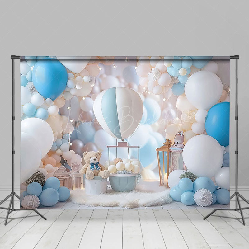 Lofaris Sweet Baby Blue Teddy Hotair Balloon Photo Backdrop
