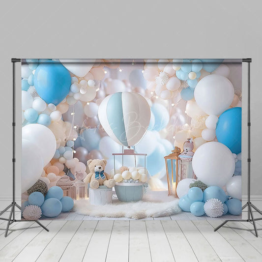 Lofaris Sweet Baby Blue Teddy Hotair Balloon Photo Backdrop