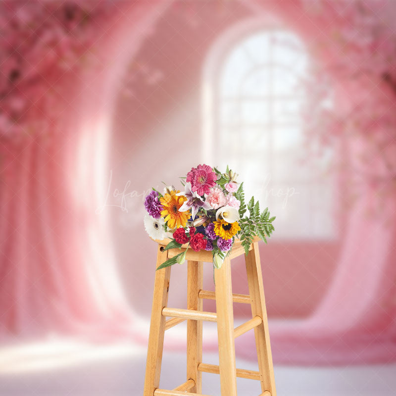 Lofaris Sweet Baby Pink Floral Arch Window Wedding Backdrop