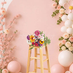 Lofaris Sweet Baby Pink Floral Balloon Cake Smash Backdrop