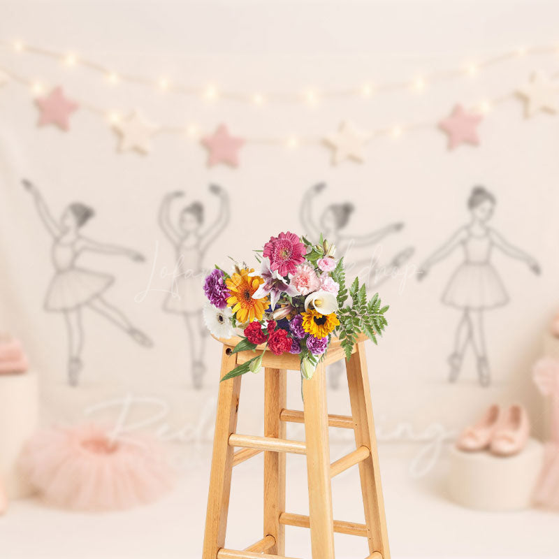 Lofaris Sweet Ballerina Pink Star Lights Cake Smash Backdrop