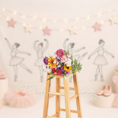 Lofaris Sweet Ballerina Pink Star Lights Cake Smash Backdrop