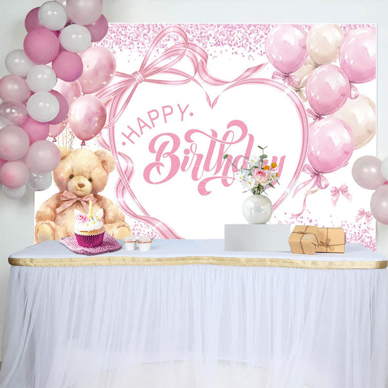 Lofaris Sweet Balloon Teddy Bear Bow Happy Birthday Backdrop