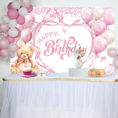 Lofaris Sweet Balloon Teddy Bear Bow Happy Birthday Backdrop