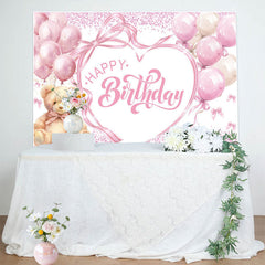 Lofaris Sweet Balloon Teddy Bear Bow Happy Birthday Backdrop