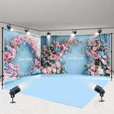 Lofaris Sweet Blue Floral Arch Curtain Room Set Backdrop