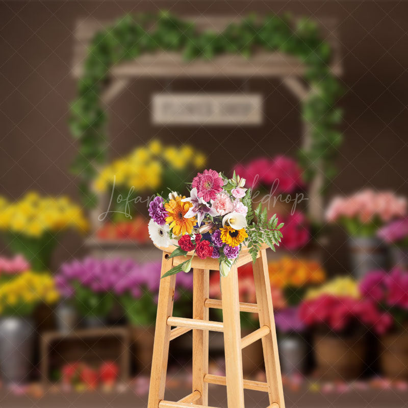 Lofaris Sweet Boho Wood Flower Shop Photo Spring Backdrop
