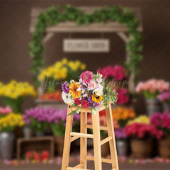 Lofaris Sweet Boho Wood Flower Shop Photo Spring Backdrop