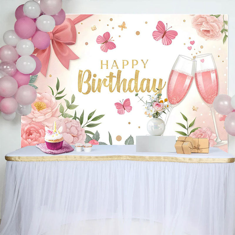 Lofaris Sweet Bows Butterfly Cheers To Birthday Backdrop