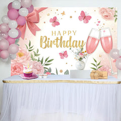 Lofaris Sweet Bows Butterfly Cheers To Birthday Backdrop