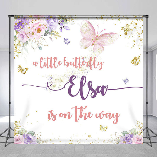 Lofaris Sweet Butterfly Floral Custom Baby Shower Backdrop
