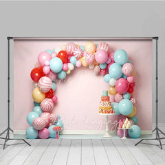 Lofaris Sweet Candy Balloon Arch Cake Smash Photography Backdrop Pastel Lollipop Party Background