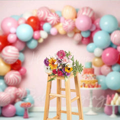 Lofaris Sweet Candy Balloon Arch Cake Smash Photography Backdrop Pastel Lollipop Party Background