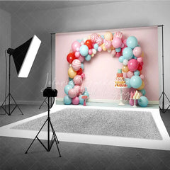 Lofaris Sweet Candy Balloon Arch Cake Smash Photography Backdrop Pastel Lollipop Party Background