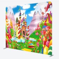 Lofaris Sweet Candy Castle Tension Fabric Backdrop Colorful Lollipop Rainbow Decor Fantasy Land Theme Background for Birthday
