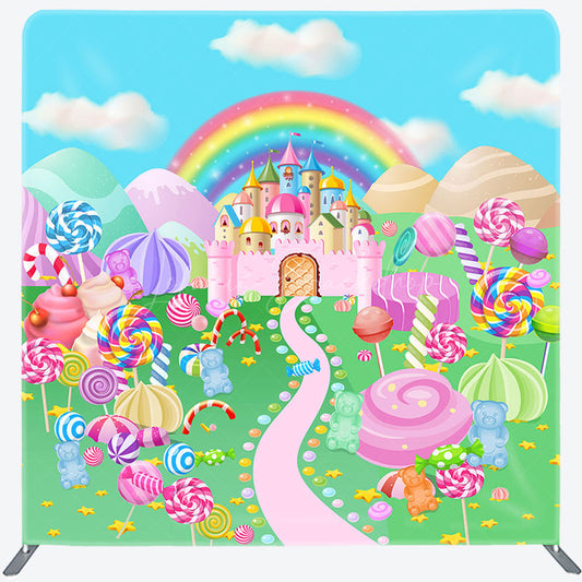 Lofaris Sweet Cartoon Candyland World Square Tension Backdrop