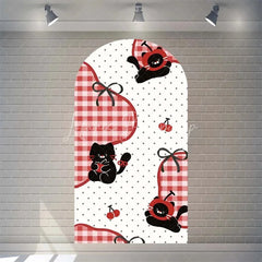 Lofaris Sweet Cherry and Pink Bows Baby Shower Arch Backdrop Heart Pattern Girl Birthday Party Decoration