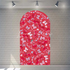 Lofaris Sweet Cherry and Pink Bows Baby Shower Arch Backdrop Heart Pattern Girl Birthday Party Decoration
