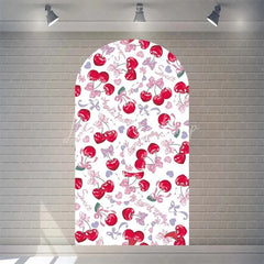 Lofaris Sweet Cherry and Pink Bows Baby Shower Arch Backdrop Heart Pattern Girl Birthday Party Decoration
