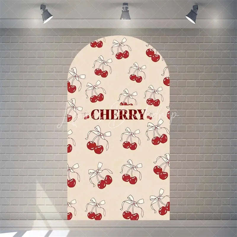 Lofaris Sweet Cherry and Pink Bows Baby Shower Arch Backdrop Heart Pattern Girl Birthday Party Decoration